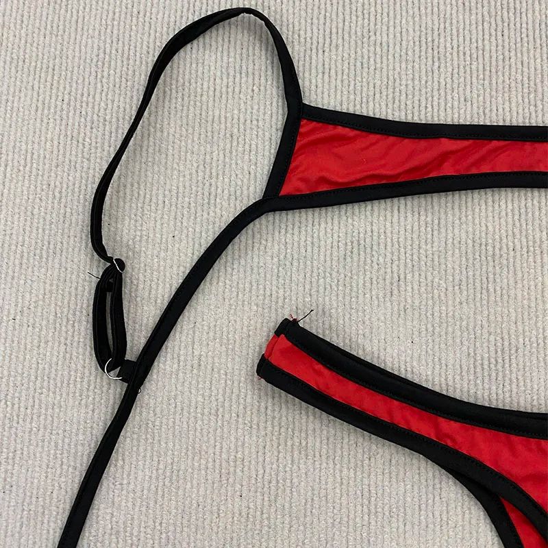 Retro Contrast Strap Y2K Bikini Set