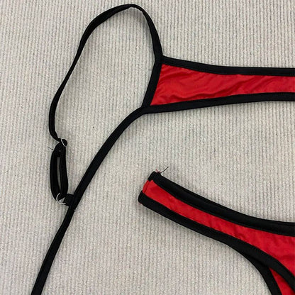 Retro Contrast Strap Y2K Bikini Set