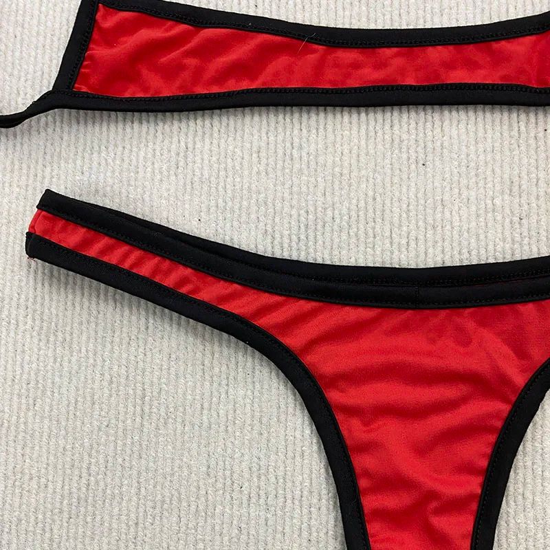 Retro Contrast Strap Y2K Bikini Set