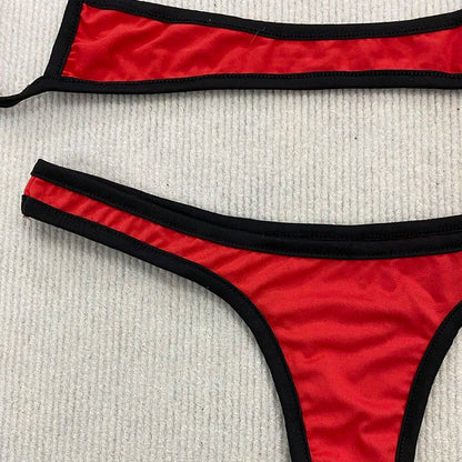 Retro Contrast Strap Y2K Bikini Set