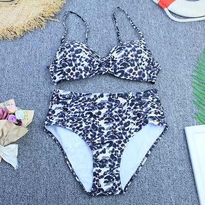 Vintage Leopard Push Up Plus Size Bikini Set