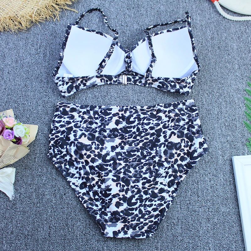 Vintage Leopard Push Up Plus Size Bikini Set