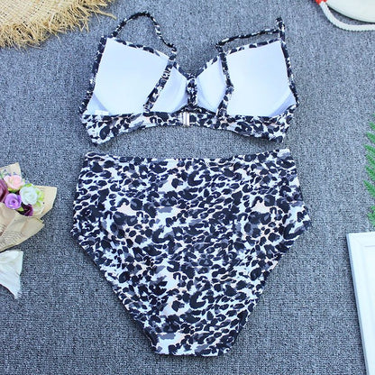 Vintage Leopard Push Up Plus Size Bikini Set