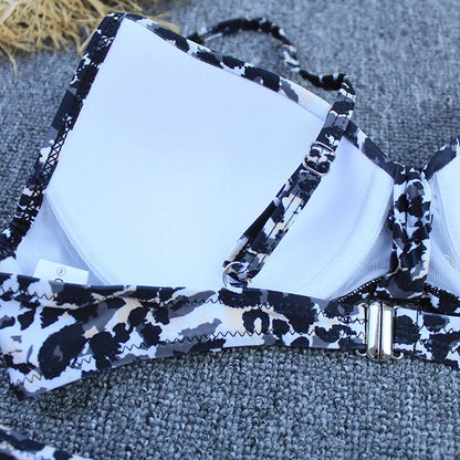 Vintage Leopard Push Up Plus Size Bikini Set