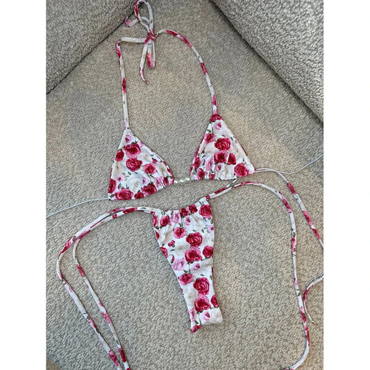 Luxury Pearl Halter Micro Brazilian Bikini Set