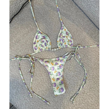 Luxury Pearl Halter Micro Brazilian Bikini Set