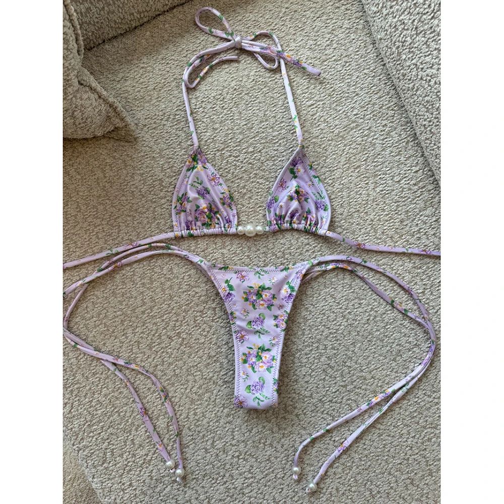 Luxury Pearl Halter Micro Brazilian Bikini Set