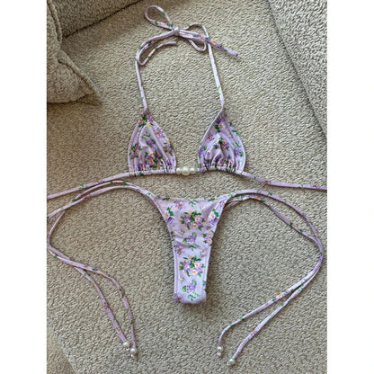 Luxury Pearl Halter Micro Brazilian Bikini Set