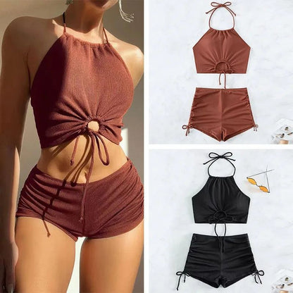 Solid Halter Strapless Bikini Set for Women Stylish Two Piece Swimwear