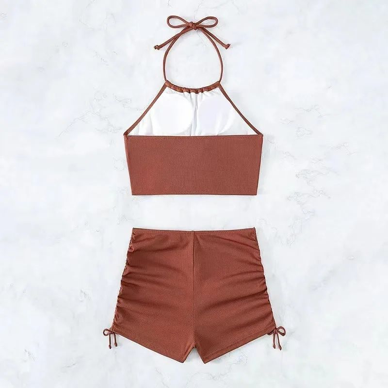 Solid Halter Strapless Bikini Set for Women Stylish Two Piece Swimwear