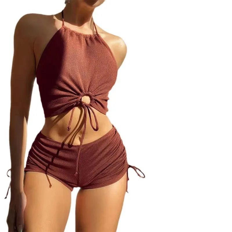 Solid Halter Strapless Bikini Set for Women Stylish Two Piece Swimwear