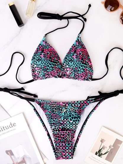Colorful Polka Dot Lace Up Bikini Set