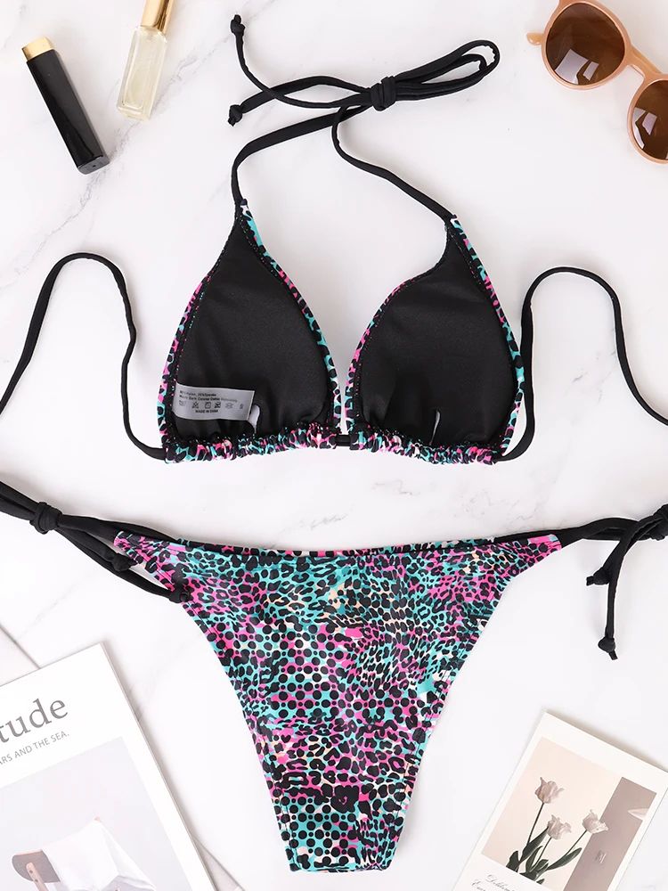 Colorful Polka Dot Lace Up Bikini Set