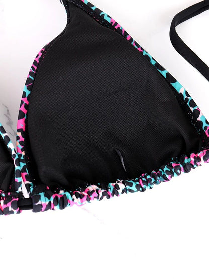Colorful Polka Dot Lace Up Bikini Set