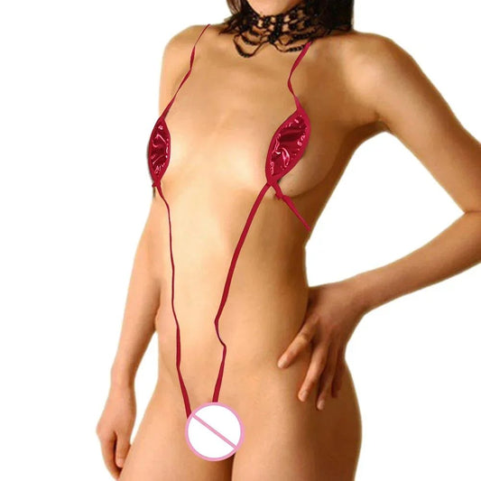 PU Patent Leather Tie Side Thong Bikini
