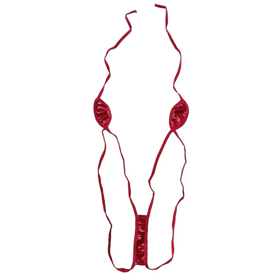 PU Patent Leather Tie Side Thong Bikini