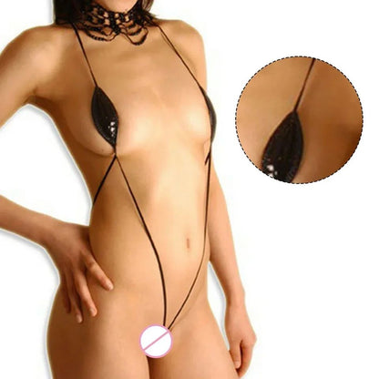 PU Patent Leather Tie Side Thong Bikini