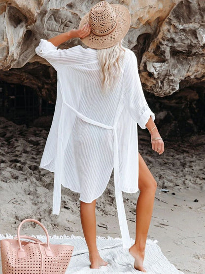 Elegant Belted Kimono Beach Cover Up