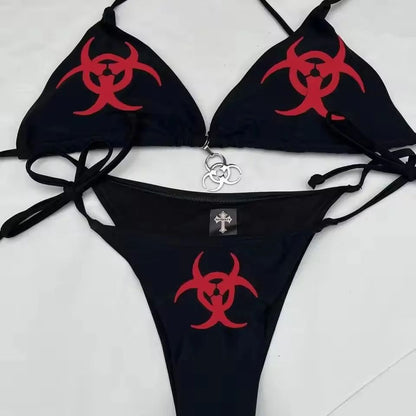 Y2K Millennium Print Thong Bikini Set