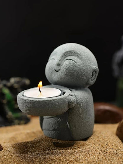Little Monk Candle Holder – Retro Resin Candle Stand for Home Decor