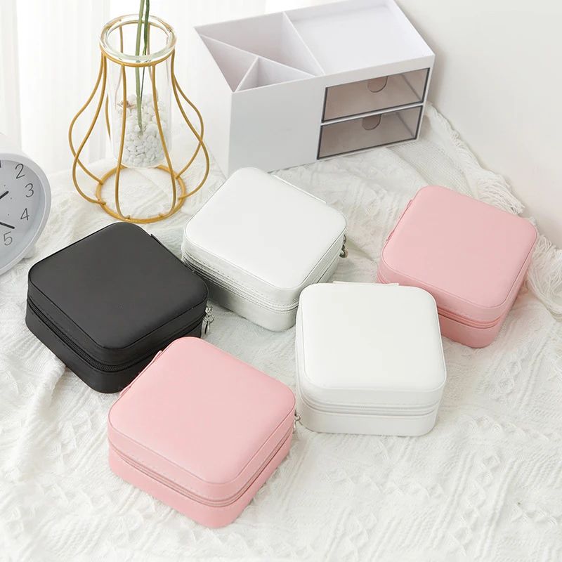 Single-Layer PU Leather Travel Jewelry Box – Compact Zipper Organizer Case