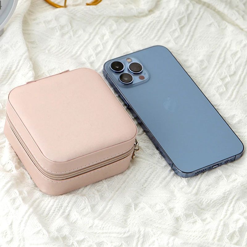 Single-Layer PU Leather Travel Jewelry Box – Compact Zipper Organizer Case