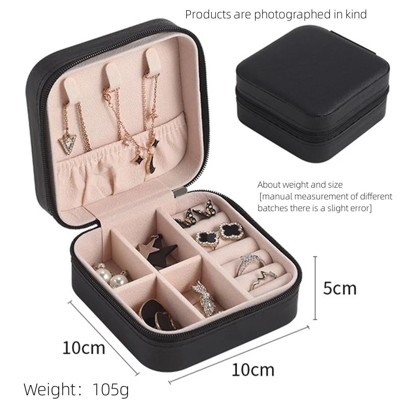 Single-Layer PU Leather Travel Jewelry Box – Compact Zipper Organizer Case