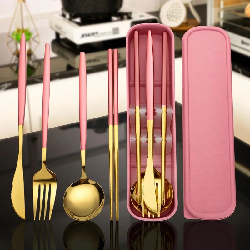 4 pcs Stainless Steel Cutlery Set with Storage Box – Portable Tableware for Home & Travel