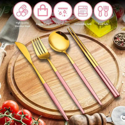 4 pcs Stainless Steel Cutlery Set with Storage Box – Portable Tableware for Home & Travel
