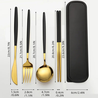 4 pcs Stainless Steel Cutlery Set with Storage Box – Portable Tableware for Home & Travel