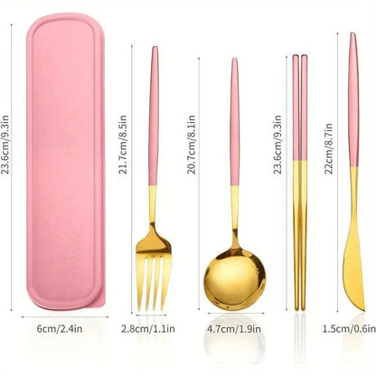 4 pcs Stainless Steel Cutlery Set with Storage Box – Portable Tableware for Home & Travel