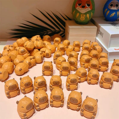 Cute Wooden Capybara Figurine – Solid Wood Carved Animal Desk & Home Decor