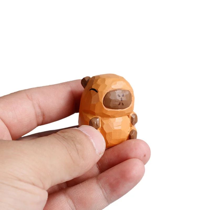 Cute Wooden Capybara Figurine – Solid Wood Carved Animal Desk & Home Decor