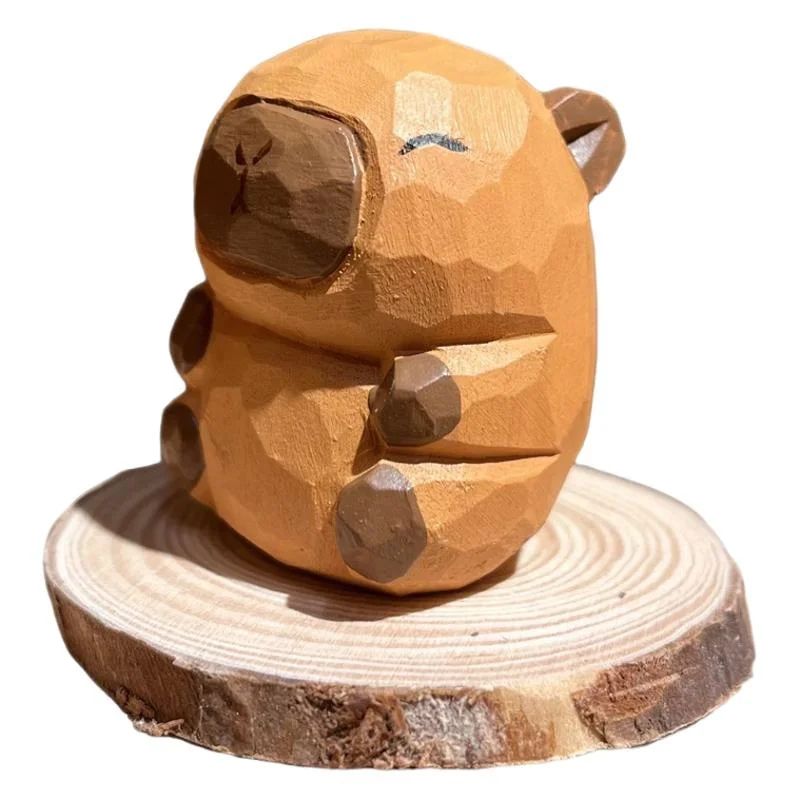 Cute Wooden Capybara Figurine – Solid Wood Carved Animal Desk & Home Decor