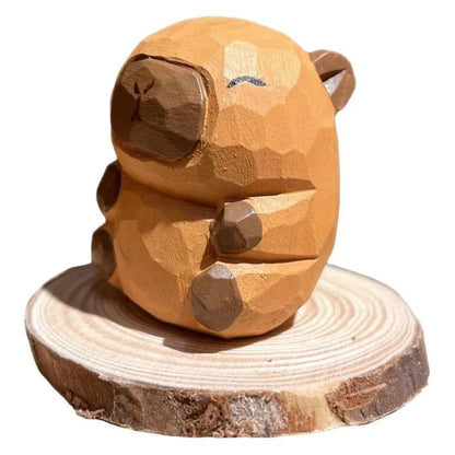 Cute Wooden Capybara Figurine – Solid Wood Carved Animal Desk & Home Decor