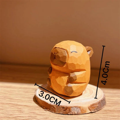 Cute Wooden Capybara Figurine – Solid Wood Carved Animal Desk & Home Decor