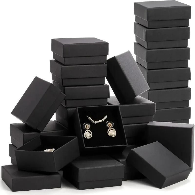 Black Kraft Jewelry Gift Boxes – 32 Pcs Cardboard Packaging Set