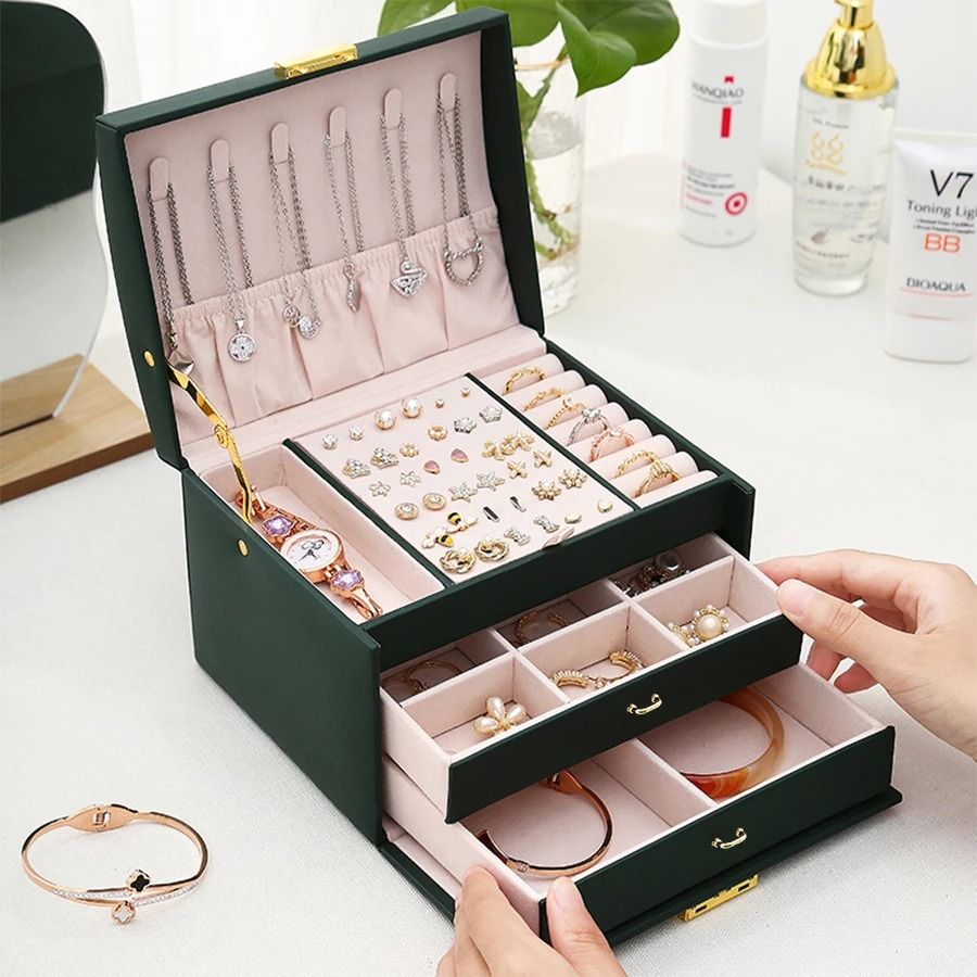 Lock Arch Three-Layer Jewelry Box – Secure All-in-One Storage