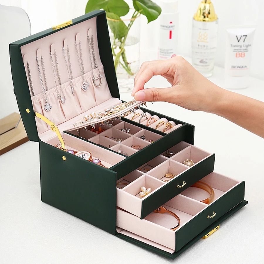 Lock Arch Three-Layer Jewelry Box – Secure All-in-One Storage