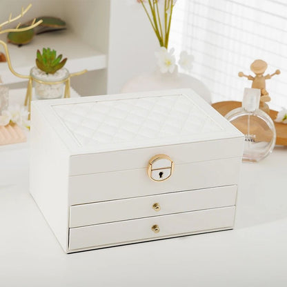 Rhomboid Round Lock Three-Layer Jewelry Box – Premium Leather Storage