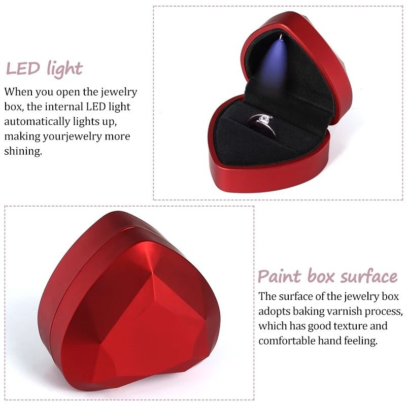 LED Lighted Jewelry Box – Heart & Square Velvet Proposal Cases