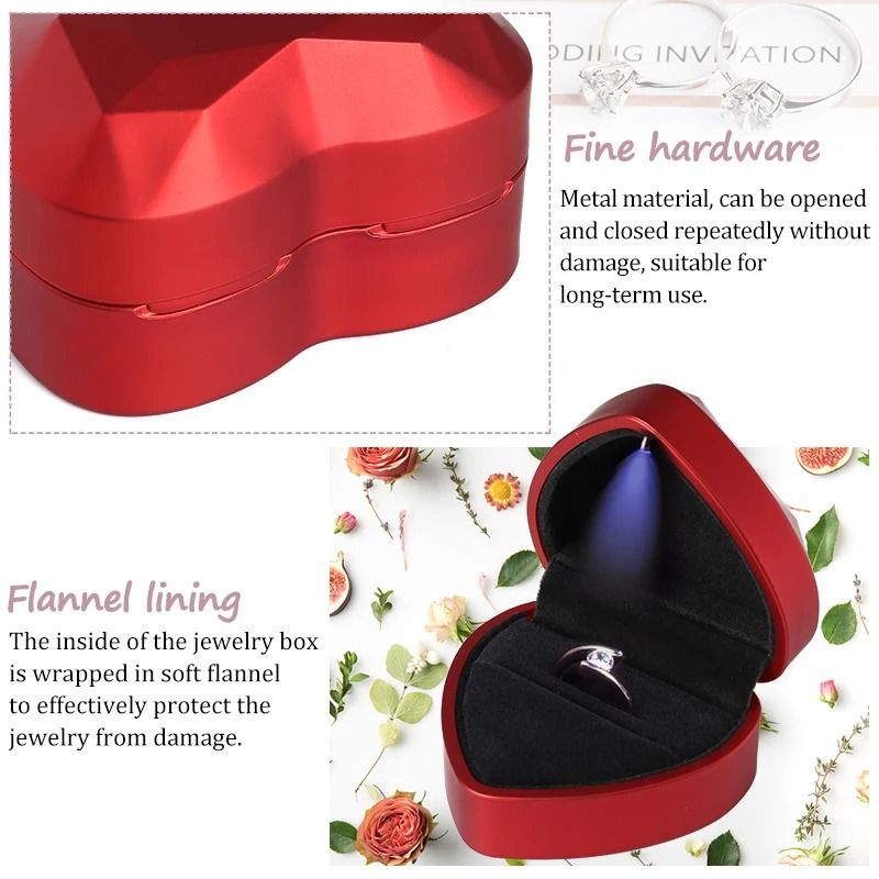 LED Lighted Jewelry Box – Heart & Square Velvet Proposal Cases