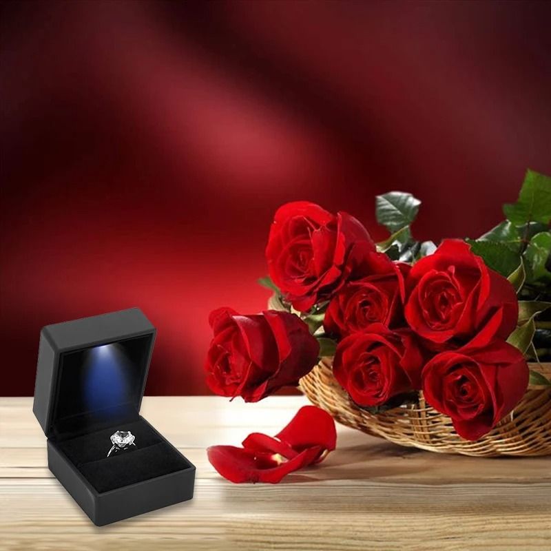 LED Lighted Jewelry Box – Heart & Square Velvet Proposal Cases