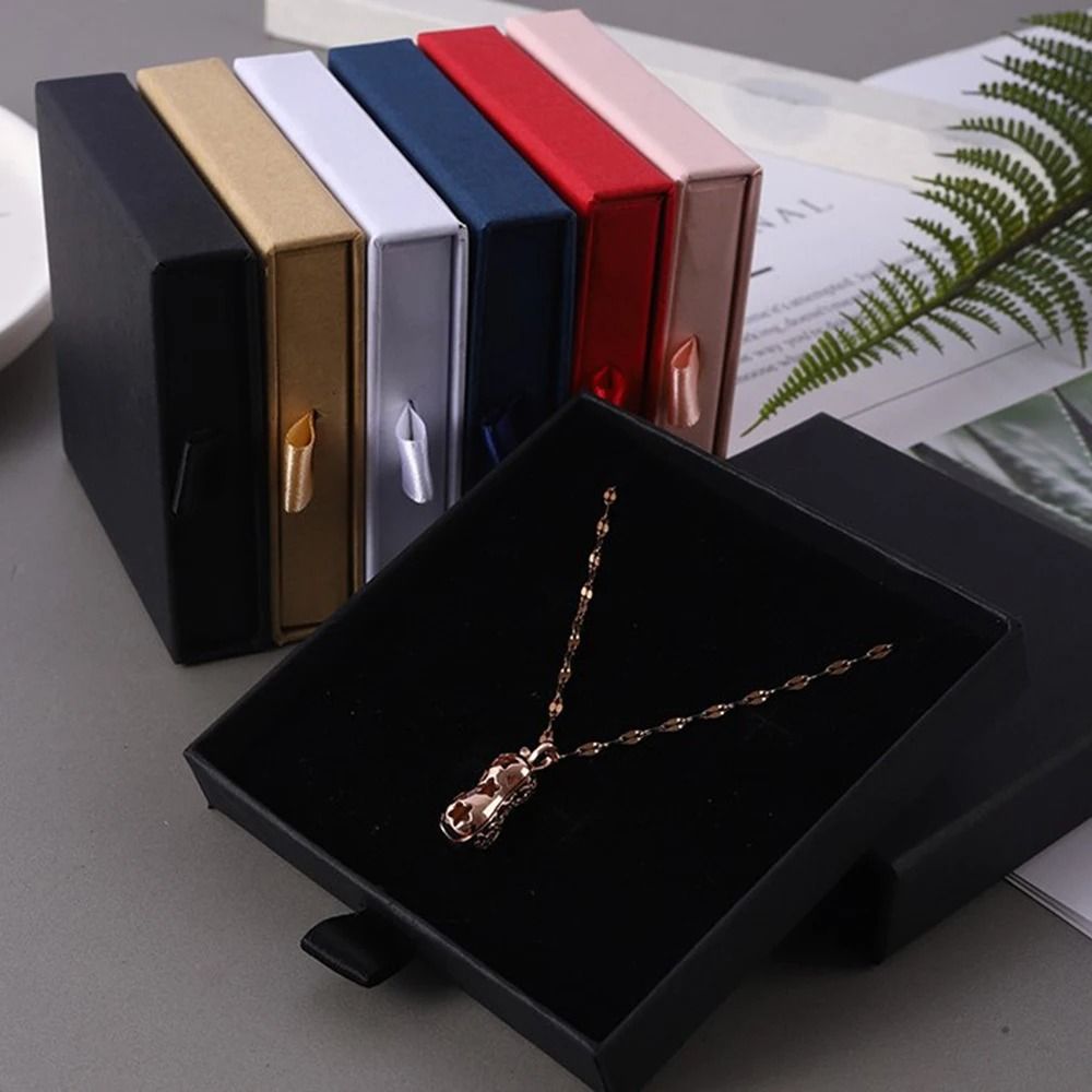 Thick Kraft Paper Drawer Jewelry Box – Minimalist Storage Case with Sponge Insert