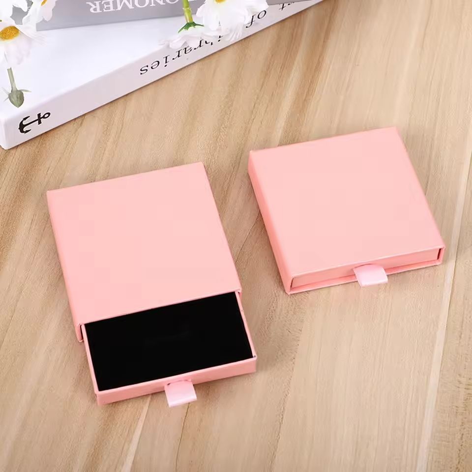 Thick Kraft Paper Drawer Jewelry Box – Minimalist Storage Case with Sponge Insert