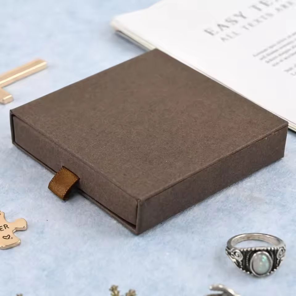 Thick Kraft Paper Drawer Jewelry Box – Minimalist Storage Case with Sponge Insert