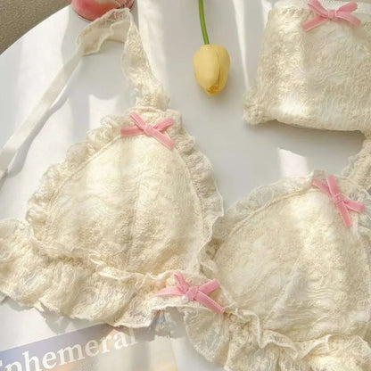 SweetMuse French Retro Lolita Lace Bra Set – Wireless Japanese Style Bra & Panty