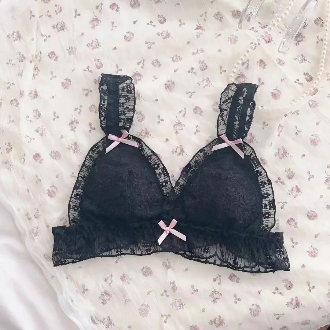 SweetMuse French Retro Lolita Lace Bra Set – Wireless Japanese Style Bra & Panty