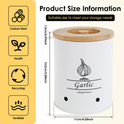 Garlic Keeper Storage Jar with Wood Lid, Versatile Onion and Potato Storage Box with Aerating Holes for Home Use
