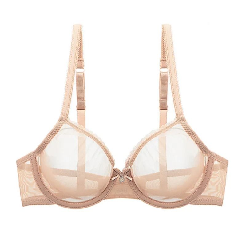 Varsbaby Breathable Sheer Mesh Underwire Bra Ultra Thin Mesh Underwire Bra Ultra Thin Unlined Comfort Bra for CDE Cups